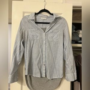 Blue and White Striped Button Down with Fabric Back